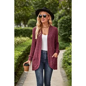 Women Casual Ribbed Knit Open Front Cardigan Long Sleeve Loose Coat With Pockets tiktokshopspringglowup