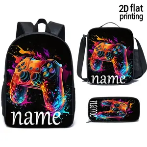 3pcs, Custom Text, Name Customization, Trendy New Unisex Backpack [Colorful Game Controller], Large Capacity Casual Travel Camping Bag, Versatile Backpack, Stylish School Bag for Middle And High School Students, Perfect for School Commutes