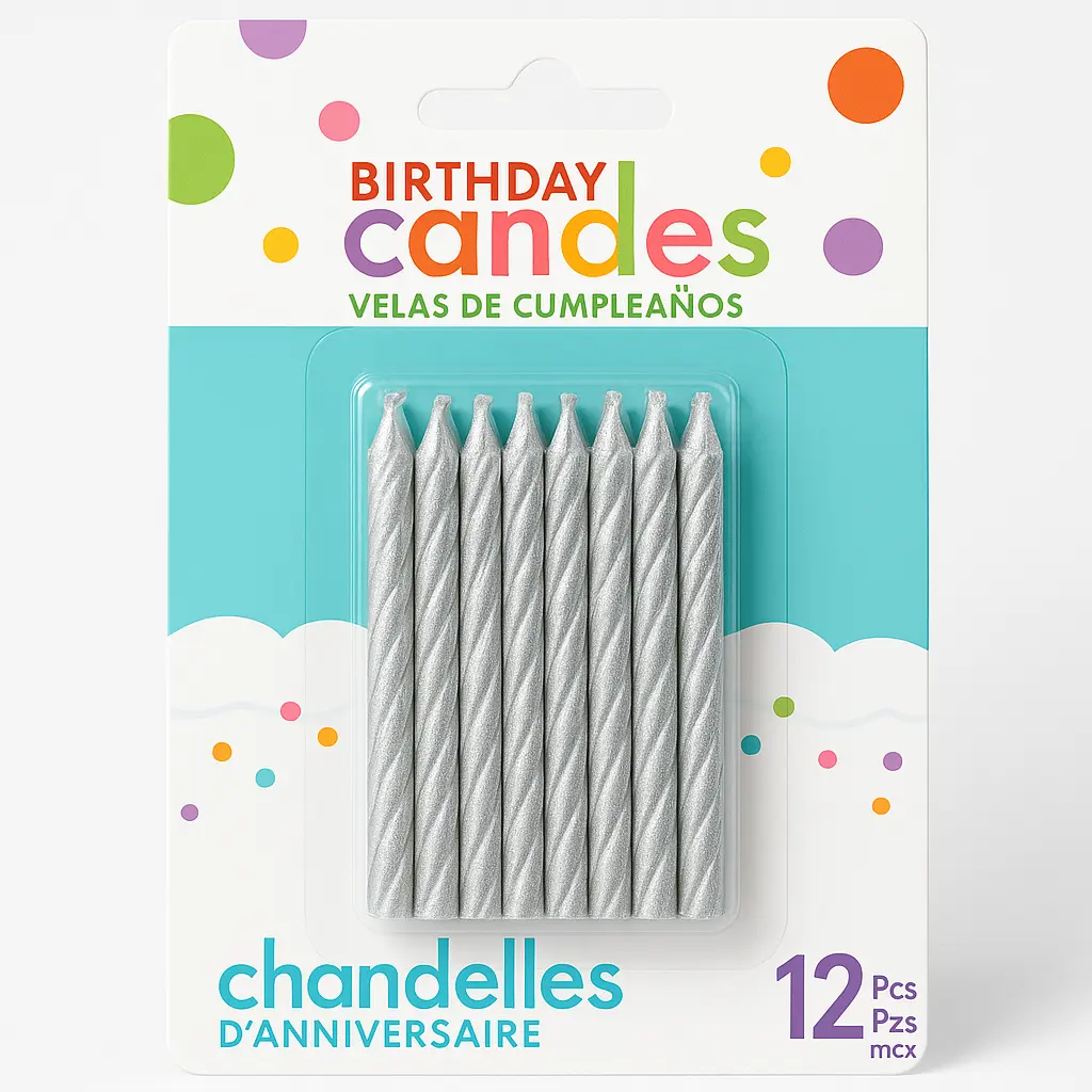 Silver Spiral Birthday Candles - 12 Pack