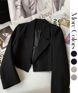 Women's Cropped Blazer Notched Lapel Single Button Tailored Fit Casual Office Jacket Black Suit Fitted Womenswear Basic