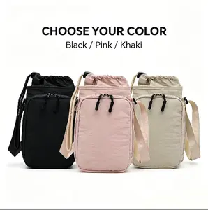 Mini Crossbody Sling Bag - Lightweight Everyday Shoulder Bag with Water Bottle Holder, Phone Pocket, Available in Black, Pink, Khaki