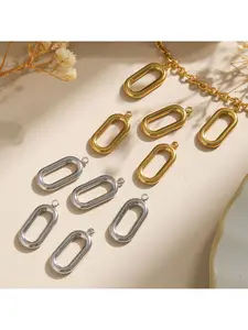 5 pieces of stainless steel mirror polished hollow geometric pendants - European and American style personality minimalist oval frame DIY accessories Stainless Steel Charm