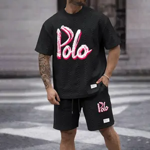 Men's Brush Letter Graphic Textured Fabric Drawstring Waist Shorts Set 2 Counts, Short Sleeve T-Shirt & Pocket Track Shorts, Casual Fashion Cozy Men Two-Piece Outfits For Spring & Fall