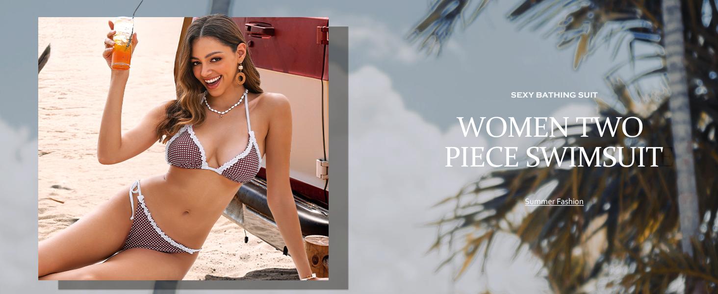 ANRABESS Sexy Bikini Sets for Women Ruffle Trim Two Piece Swimsuit 2026 Summer Bathing Suit Halter String Triangle Swimwear