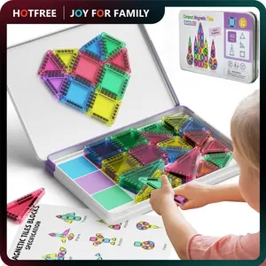 Hotfree Mini Magnetic Tiles Building Blocks 40PCS - Montessori Educational Magnet Travel Construction Set with Iron Storage Box, Airplane Activities Toys, Toddler Birthday Gift for Boys & Girls Ages 3-8