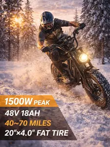 Electric Bike, Equipped with High Carbon Steel Frame, Full Suspension System, 35mph Top Speed, 48V 18AH 20-Inch All-Terrain Tires, Off-Road Motorcycle. Ebike Electric Motorcycle fattire e gear