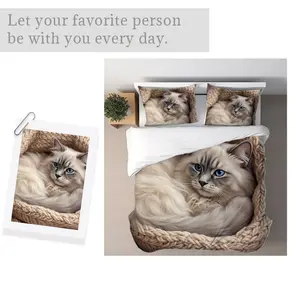 Fluffy Cat Knitted Bedding Set, Mixed Color Pattern, Multiple Specifications Available, Thick Beige Fabric, Cozy Relaxation for Pet Lovers, Luxurious Soft Touch, Ideal for Bedroom & Living Room Decor