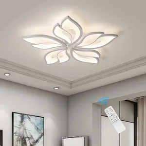 Garwarm Modern Ceiling Light,23.6” Dimmable LED Chandelier Flush Mount,Remote Control Acrylic Leaf Lamp Fixture for Living Room Dining Room Bedroom 60W