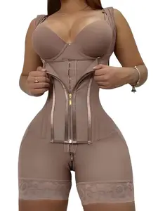 1 Count Women's Butt Lifting And Tummy Control Adjustable Shoulder Strap Shapewear, Fajas, Colombian Shapewear, Triple Row Hook & Eye Closure Double Compressing and Gold Zipper Body Shaper, High Stretch Fabric Jumpsuit, Perfect For Gym & Outgoing