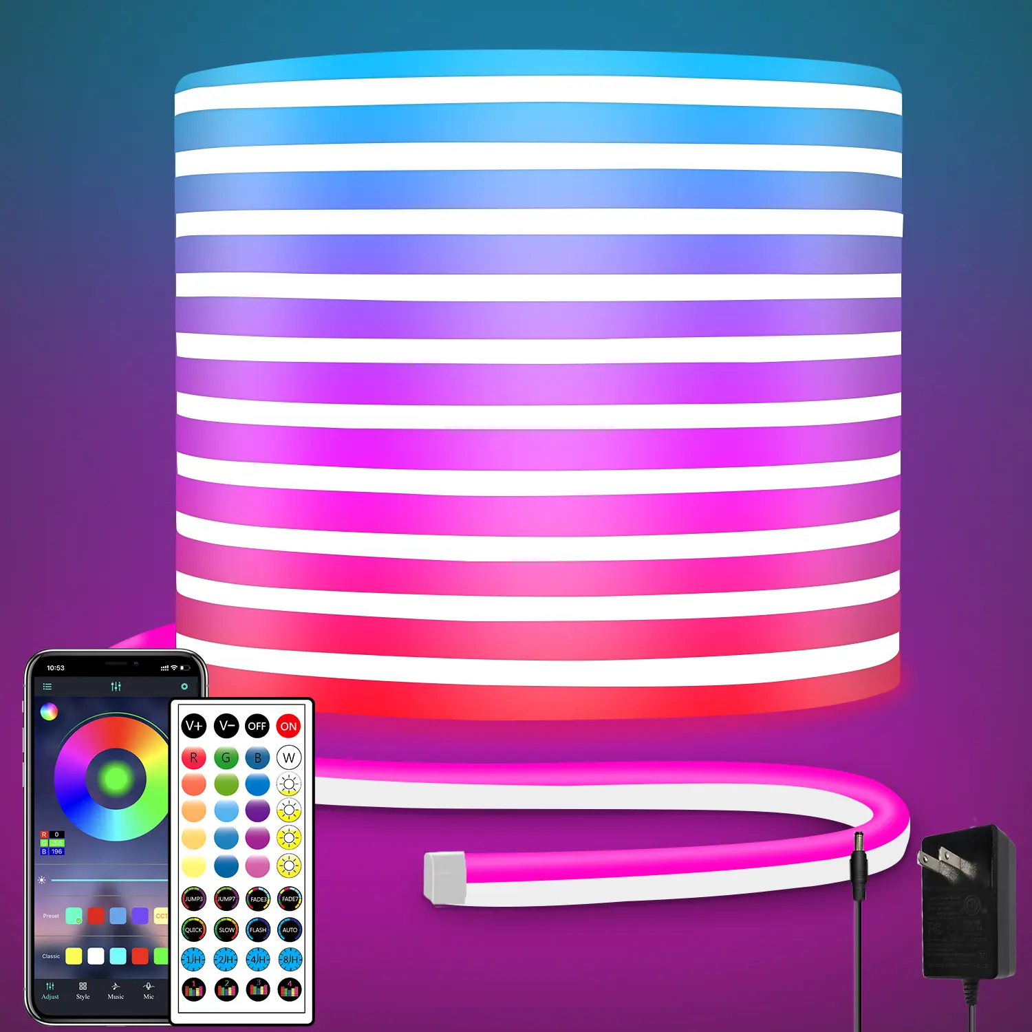 Yocrostar Dimmable LED Spiral Strips - IP65 Waterproof Spiral RGB, App & Remote Control, Multiple Modes, Music Sync, RGB Colorful LED, Party Lights, Mood Lighting, for Bedroom Decor, Gaming Setup