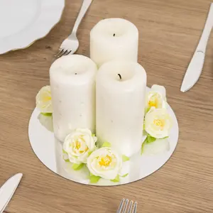 10-Pack Acrylic Mirror Tray 8" Round Silver Circle Candle Plate - Decorative Centerpiece Bases