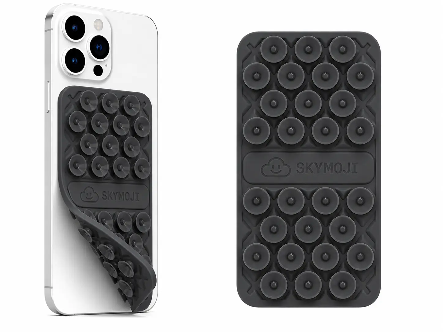 SKYMOJI  Double-Sided Silicone Suction Cup Phone Holder – Universal Reusable Mount for Mirrors, Glass, Tiles & Smooth Surfaces – Hands-Free Stand for iPhone & Android - Grey