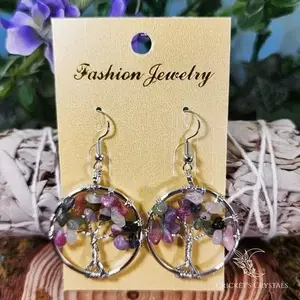 Watermelon Tourmaline Tree of Life Earrings earthy jewelry