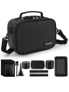 Gosstek PU Leather Odor-Locking Storage Bag with Combination Lock & 10 Accessories, Secure Organizer Case for Daily Essentials, Black