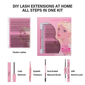 Women's Premium 280Pcs DIY Cluster Lash Extension Kit Mix 60D 80D 100D with Lash Bond and Seal and Remover, tweezers