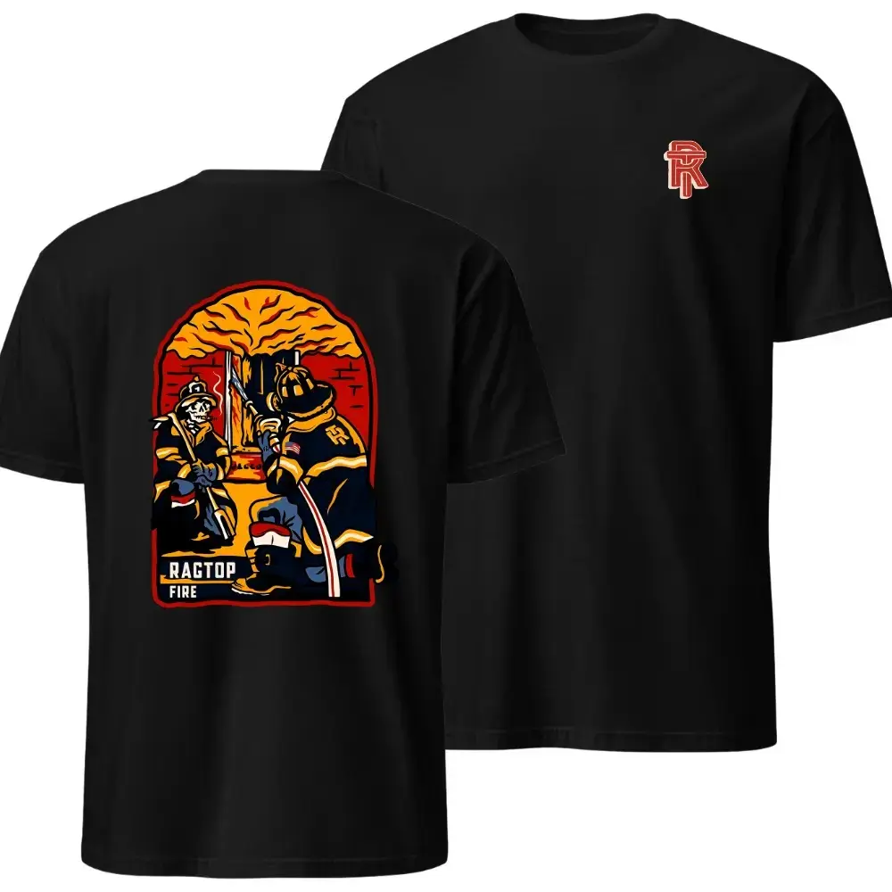 Ragtop Firefighter Action T-Shirt, Firefighting Graphic Tee, Soft Cotton Blend Shirt, Firefighter Pride Apparel for Men, Firefighting Culture GiftCoolTshirt, FunnyTshirt