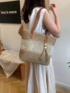 Straw Tote Bag for Summer, Beach Vacation Essential, Boho Woven Shoulder Bag, Perfect for Casual & Daily Use