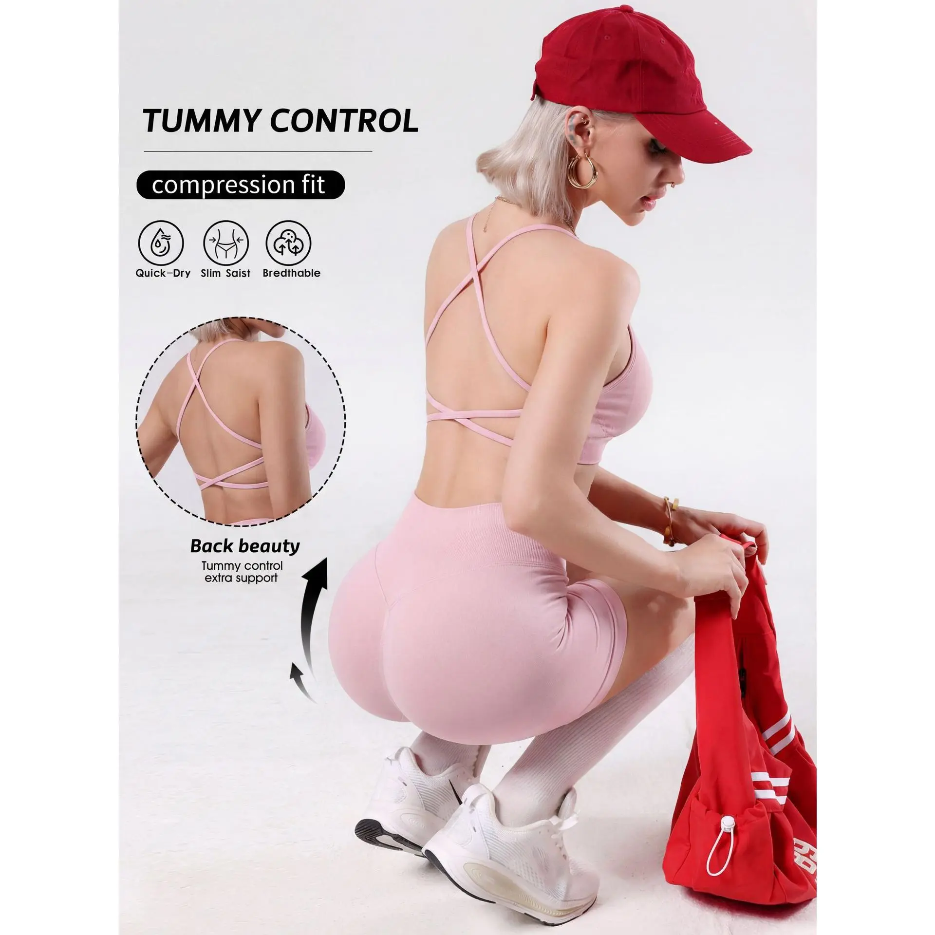Women's 2-Piece Sporty Sports Underwear Set, Cross-Suspender Beauty Back Yoga Bra, High-Waist Belly & Hip-Lift Fitness Biker Shorts for Yoga, Fitness Women's 2-Piece Sporty Sports Underwear Set, Cross-Suspender Beauty Back Yoga Bra, High-Waist Belly & Hip-Lift Fitness Biker Shorts for Yoga, Fitness