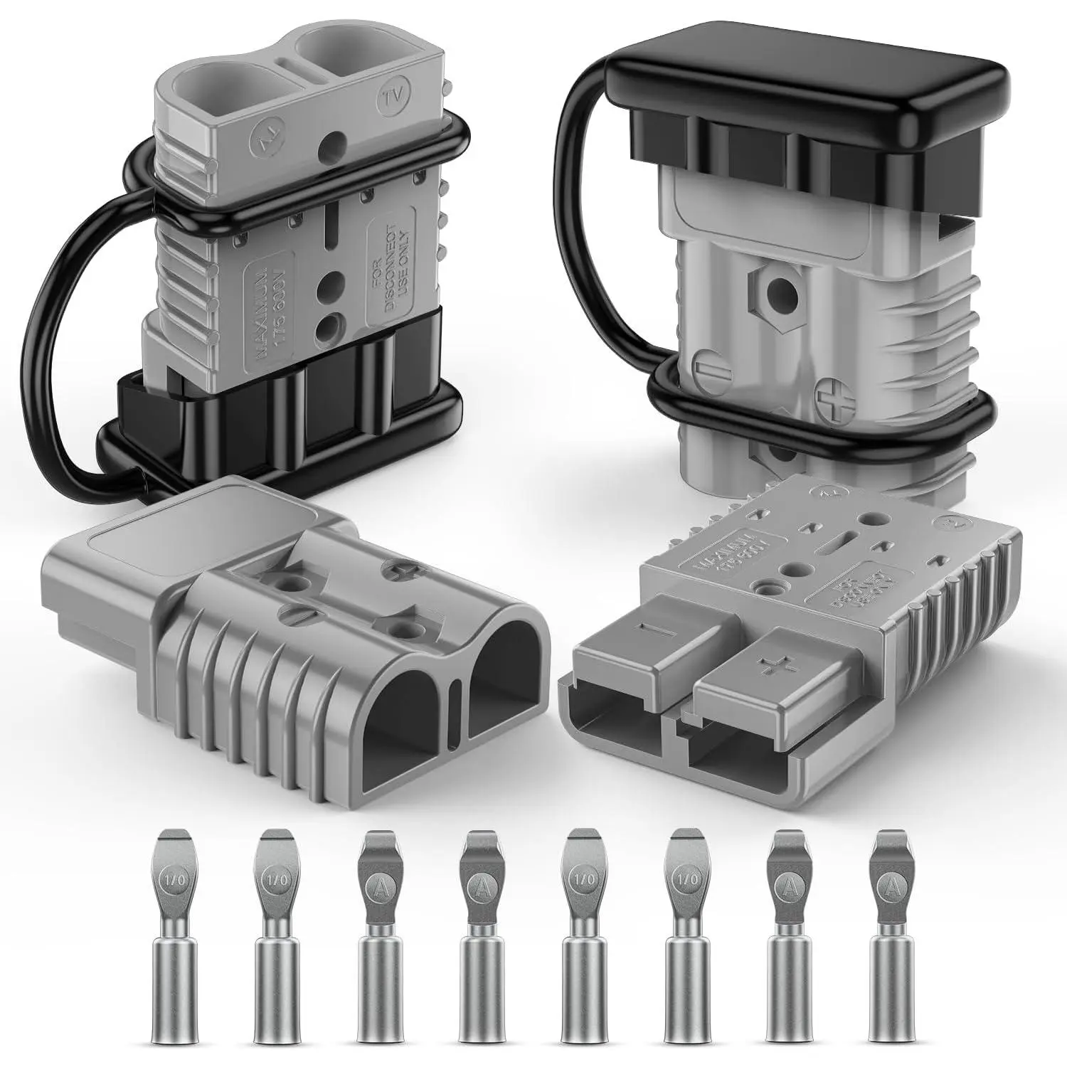 Nilight 175AMP 1/0AWG Anderson Connector Kit - 12V-36V Silver-Plated Copper Battery Quick Connect/Disconnect Harness, 65mn Rust-Proof Material, Fire Resistant, Polarity Markings, Capsules (4-Pack Grey, for Marine ATV Trailer)