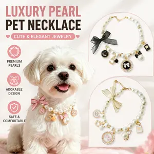 Cute Pearl Pet Collar Luxury Lady Style Jewelry for Small Dogs Cats Kitten Puppy| Comfortable Fashion Pet Necklace Accessories| Elegant Lady Pearl Pet Collar| Hot Selling Best Choice for Pet Lovers