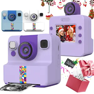 Kids Camera Instant Print, 180°Flip Lens Camera，Single machines+32GB Card+5 Printer Paper sets (3 Color: Blue，White，Purple), 2.4" Screen Instant Camera for Kids Ages 12+,1080PHD Digital Video Camera- Present for Boys & Girls Christmas Birthday New Yea Gif