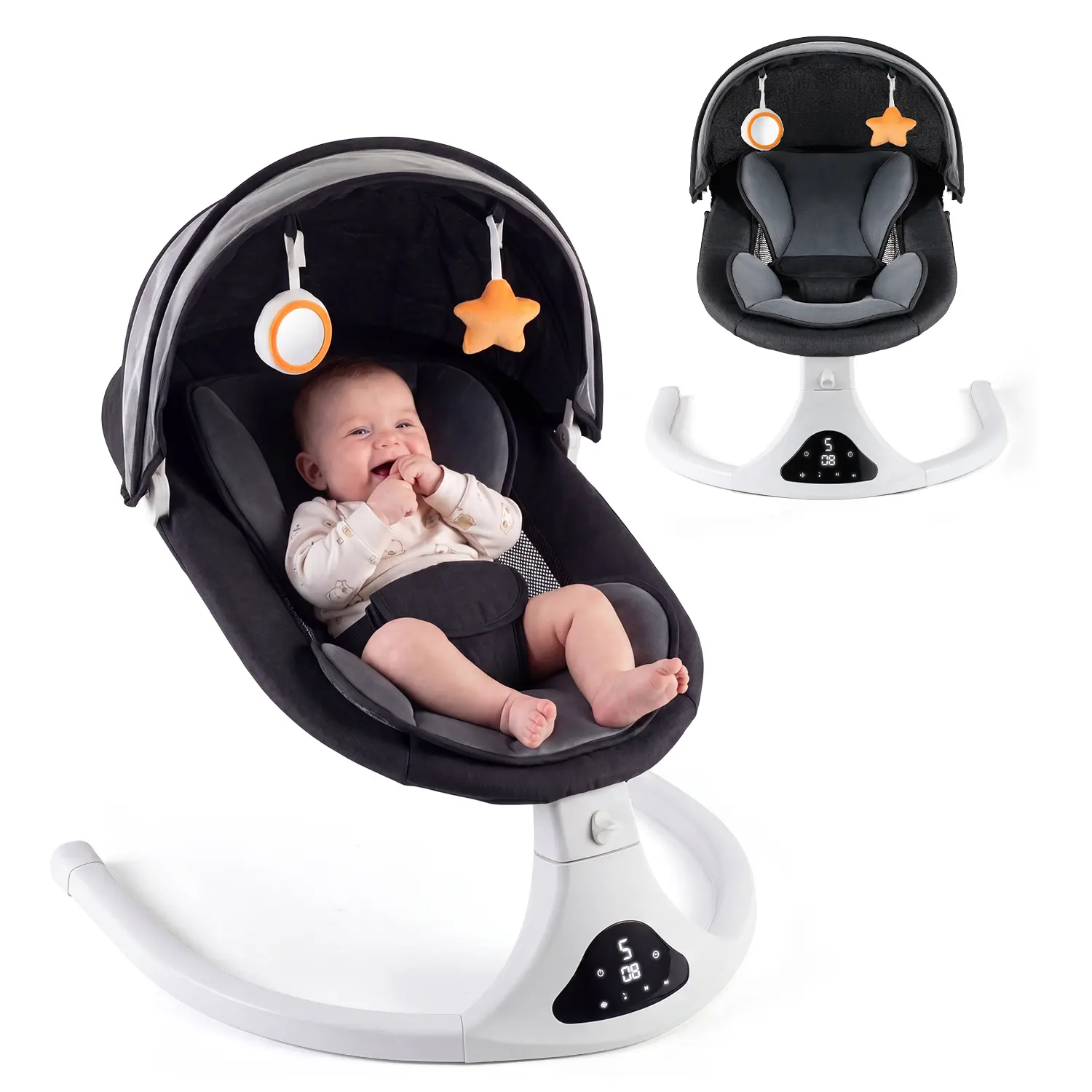 Unisex Baby Electric Swing for 0-6 Months Newborns - Nature-Infused, Crystal Accent, Oxford-Mesh Fabric, Metal Frame, Bluetooth, Remote Control, 5-Speed Portable Rocking Chair, 12 Lullaby Sounds, 3-Point Widened Safety Belt, Breathable Cloth Accessories