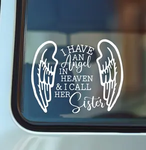 Memorial Vinyl Decal, Ornament Sticker, Sister Tribute, Car Decal, Remembrance Gift, Angel Wings