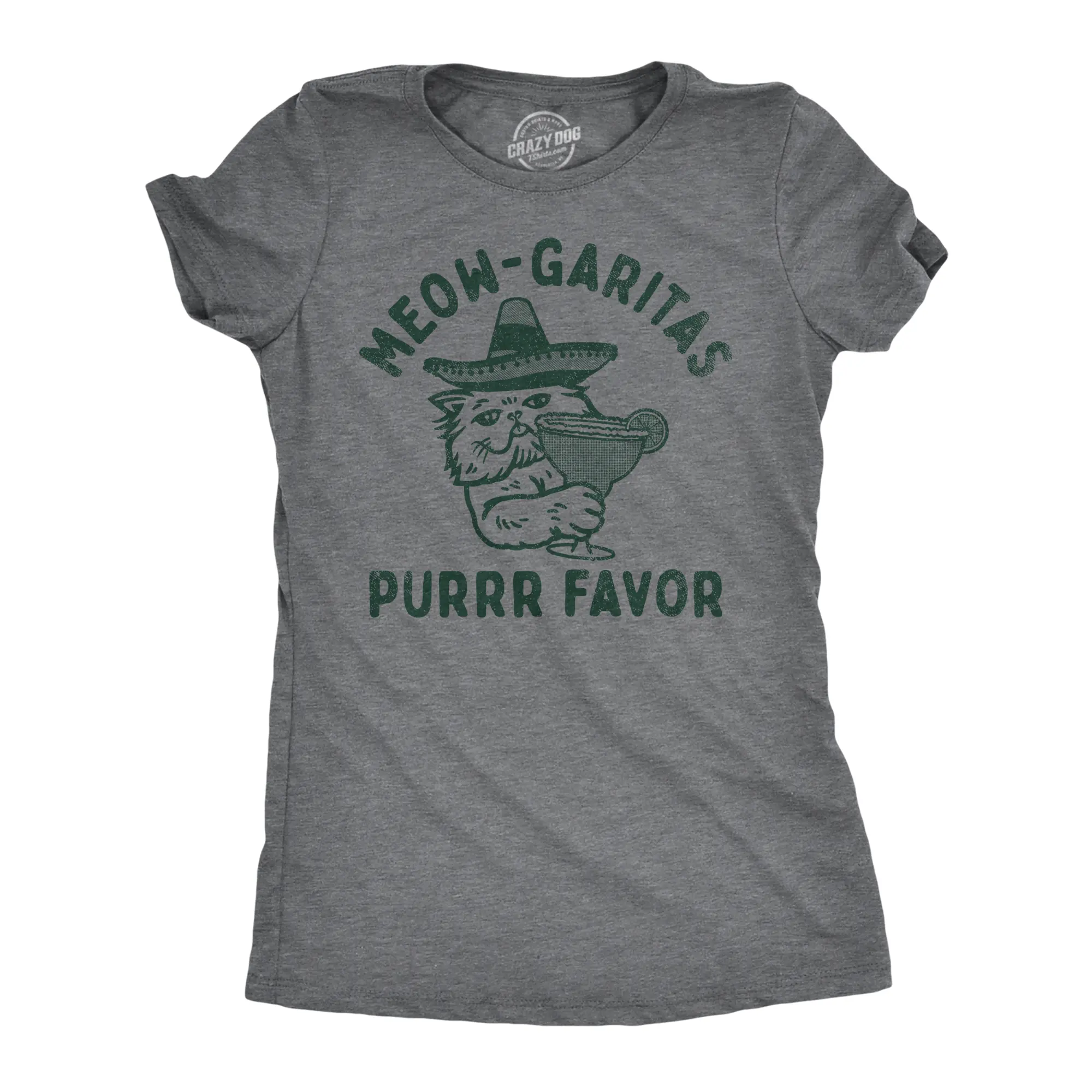 Womens Meow Garitas Purrr Favor T Shirt Funny Kitten Lovers Mixed Cocktail Drinking Joke Tee for Ladies Funny Womens T Shirts Cute Vintage Fashion Casual Ladies T-Shirt Gift Liquor Tops for Women Funny Cat Top Dark Grey