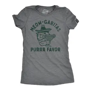 Womens Meow Garitas Purrr Favor T Shirt Funny Kitten Lovers Mixed Cocktail Drinking Joke Tee for Ladies Funny Womens T Shirts Cute Vintage Fashion Casual Ladies T-Shirt Gift Liquor Tops for Women Funny Cat Top Dark Grey
