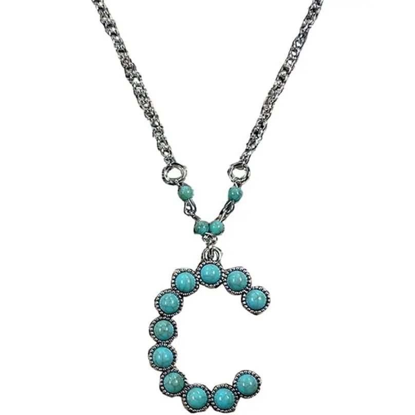 Western Turquoise Pendant Necklace for Women, Boho Initial Letter A-Z Pendant Design, Personalized Hypoallergenic Jewelry Gift