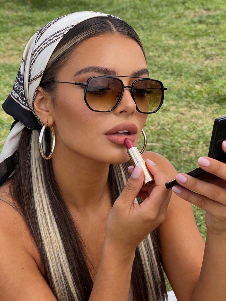 Sleek Double-Bridge Aviator Sunglasses - Textured Metal Frame with Angular Lenses, UV400 Protection Shades Perfect for Everyday Casual and Timeless Street Style