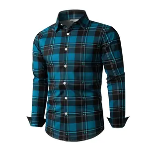 Men's Plaid Print Button Front Shirt, Casual Fashion Shirt, Casual Regular Fit Long Sleeve Collared Top for Fall & Winter, Men's Clothes for Daily WearLMSP