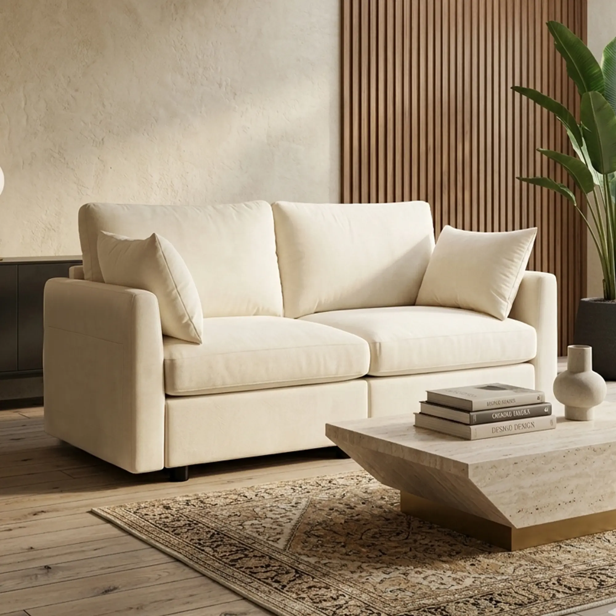 Tbfit Modular Cloud Loveseat Sofa - Modern Chenille Couch, Spring Cushions, Deep Seating Furniture for Living Room, Beige