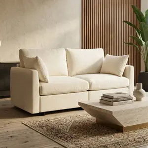 Tbfit Cloud Loveseat Sofa with Ottoman – Modern Chenille Couch, Spring Cushions, Deep Seat Accent Sofa for Living Room, Beige