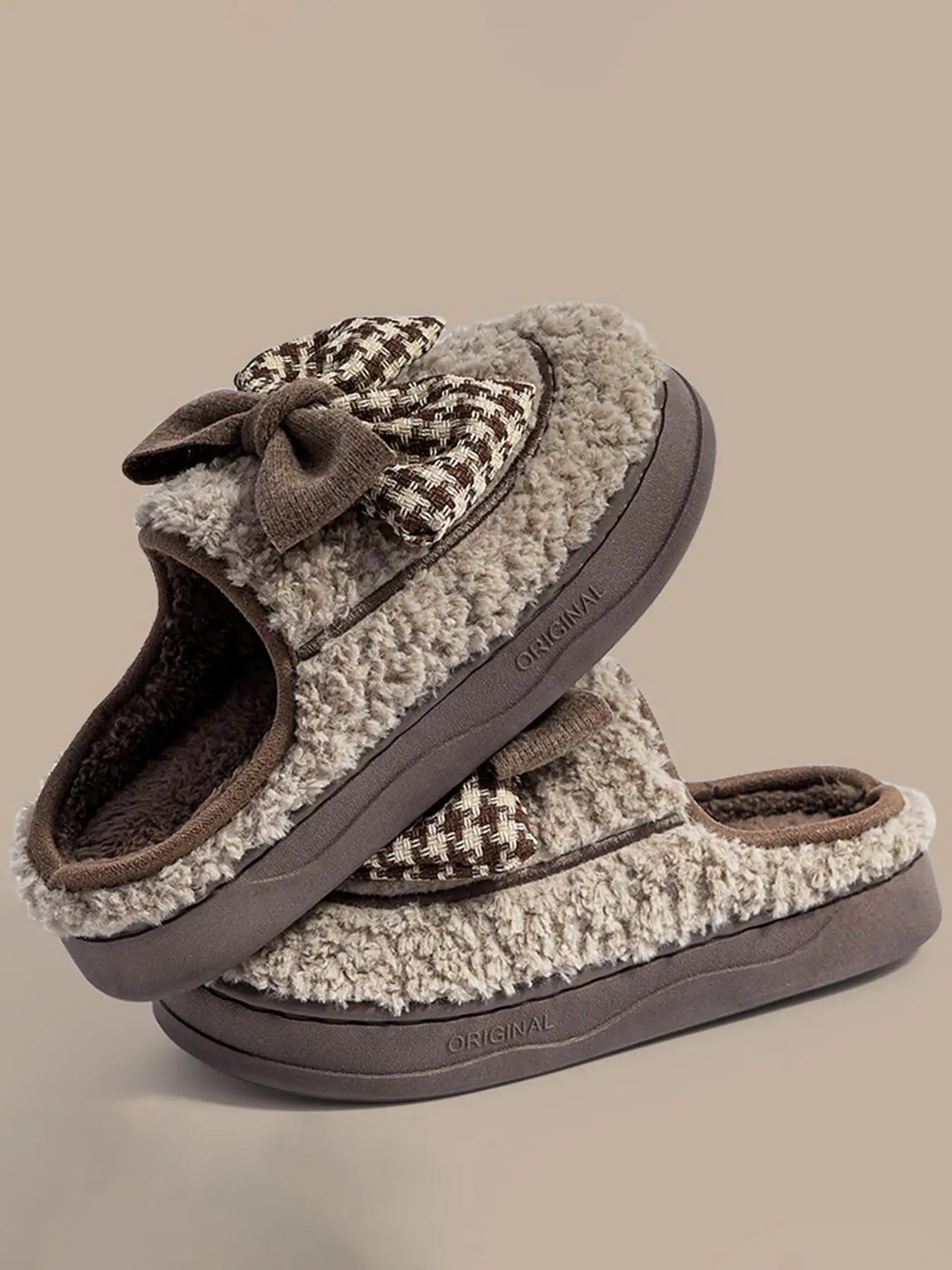 Women's Cute Bowknot Design Plush Slippers, Women Shoes, 2024 New Style Casual Soft Comfortable Home Slippers, Warm Slippers for Indoor & Outdoor Use