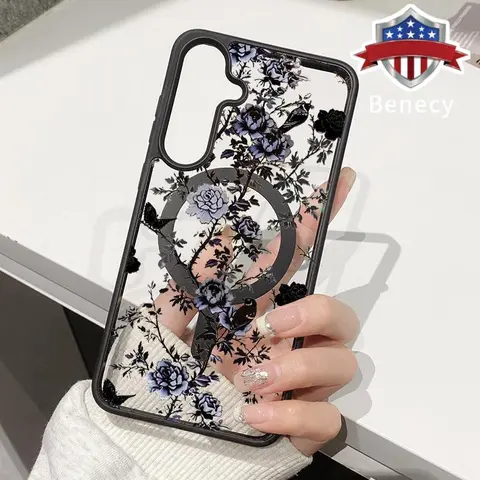 MagSafe Phone Case Compatible with Galaxy S26 S23 Ultra S24 Plus S25 Edge S22+ FE Shadow Forest Peony Transparent Acrylic Non Slip Pocket-Friendly Phone Cover Gift for Girl