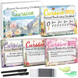 4 Pack Grooved Cursive Handwriting Workbook Kit Magic  Grooved Handwriting Practice with Disappearing Ink Pens Cursive Workbook for  Number Poems Jokes & Riddles Inspiring Quotes