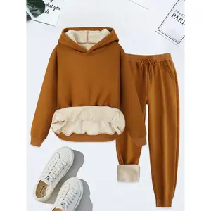 Women's Casual Sporty Hoodie Set, Sweatsuit Set, Thick Fleece Lined Pullover & Sweatpants, Athletic Activewear Tracksuits, Fashionable Comfortable for Daily Wear
