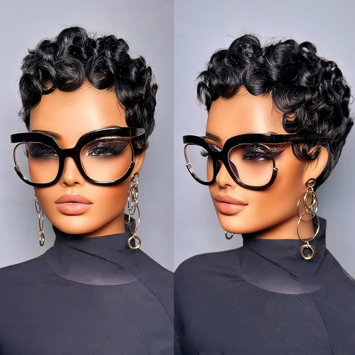 CL HAIR Pixie Cut Wigs for Black Women  Curly Pixie Cut Wig Human Hair Glueless Short Layered Wigs With Bangs Natural Black Color No Glue Human Hair Wig for Daily Use
