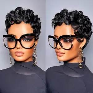 CL HAIR Pixie Cut Wigs for Black Women  Curly Pixie Cut Wig Human Hair Glueless Short Layered Wigs With Bangs Natural Black Color No Glue Human Hair Wig for Daily Use