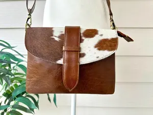 Cowhide Leather Western Crossbody Purse Rodeo Handbag Clutch Bag Brown Cow Hide | Cowgirl Gifts
