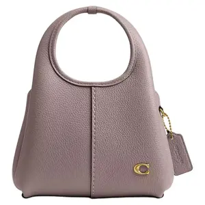 COACH Lana 19 Polished Pebbled Leather Crossbody Bag for Women – Detachable Chain Strap, Brass and Gray