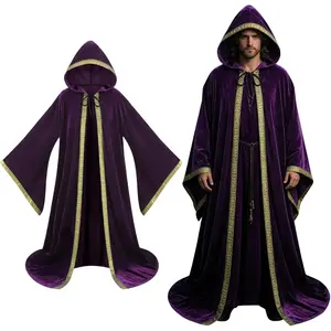 Velvet Wizard Robe with Hooded and Sleeves, Halloween Fancy Cool Cosplay Costume