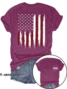 Women's American Flag Print Round Neck Tee, Fashion Casual Crew Neck T-Shirt for Daily Holiday Vacation Outdoor Wear, Ladies Clothes for Summer, Top, Casual Tee Tops