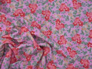 Bullet Printed Liverpool Textured Fabric Stretch Pink Red Orange Floral U42