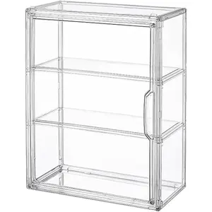 3 Tiers Clear Display Case for Figures, Acrylic Storage Organizers Box with Magnetic Door, Wall-Mounted Dustproof Showcase for Collectibles Action Figure