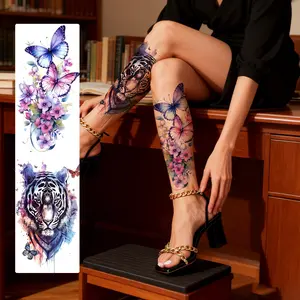 2 Pcs Colorful Butterfly Flower Tiger Temporary Tattoo Stickers, Waterproof Paper Material, Unisex, Cover Arm Wrist Shoulder Leg Waist Neck Hand Chest Thigh, Waterproof Temporary Tattoos