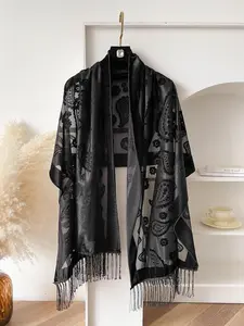 Women's Elegant Floral Embroidery Sheer Mesh Shawl, Fashionable Fringe Trim Long Scarf for Evening Party Formal Occasions, Elegant Boho All-match Fashion Accessories for Daily Wear, Boho Style Scarf
