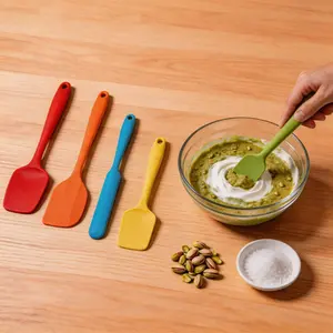 5-Pcs Heat Resistant Silicone Spatulas Set, One-Piece Seamless Design Non-Slip Grip Kitchen Baking Cooking Scrapers with Hanging Loop, Dishwasher