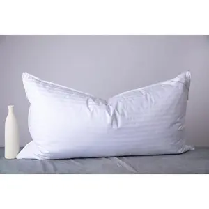King Size Goose Down Feather Bed Pillows for Sleeping One Pillow for Back, Stomach or Side Sleepers Stripe White Color